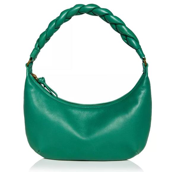 SOLD Green Leather Hobo Shoulder Bag Real Leather Braided Retro 11x3x9 $168 - Picture 1 of 12